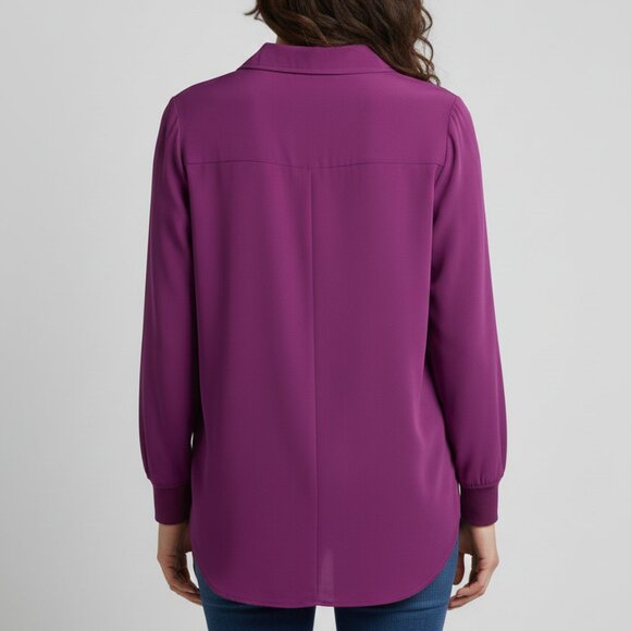 Lightweight Long Tunic Blouse V-Neck Long Sleeve Purple Joe Fresh Medium - Picture 2 of 7